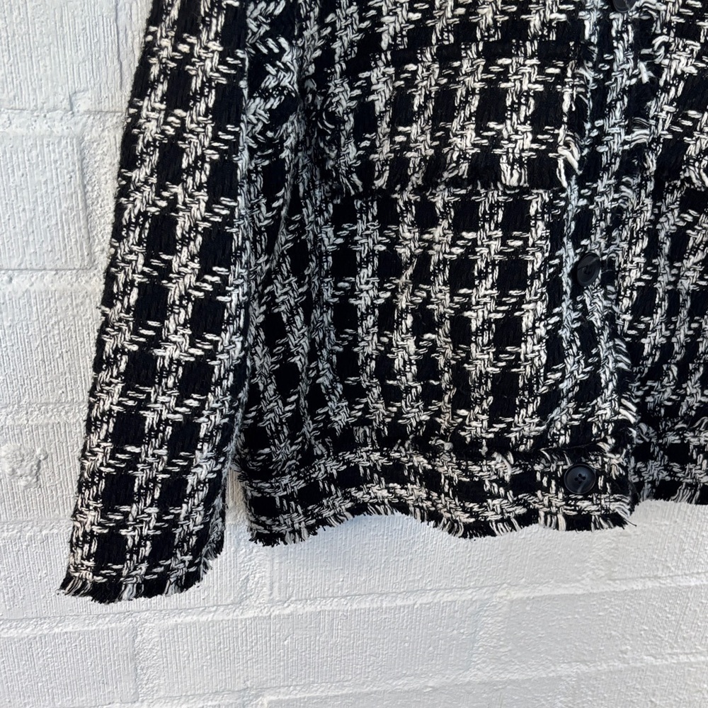 H&M Tweed Fringe Black and White Patterned Cotton Coat sz M - Picture 4 of 8